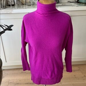 Vibrant Fuchsia lg sleeve drop shoulder Mock Turtleneck 100% merino wool Sweater